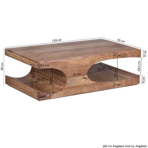 Couchtisch BOHA Massiv-Holz Akazie 118 cm breit Wohnzimmer-Tisch Design dunkel-braun – Bild 4
