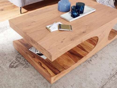 Couchtisch BOHA Massiv-Holz Akazie 118 cm breit Wohnzimmer-Tisch Design dunkel-braun – Bild 6
