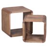 2er Set Satztisch BOHA Massivholz Design Couchtisch Akazie 2 Tische | Würfelregal-Set Braun | Wohnzimmertisch Massiv | Beistelltische Holz Landhaus Stil | Holztisch Wohnzimmer |