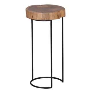 Beistelltisch AKOLA Massiv-Holz Akazie Wohnzimmer-Tisch Metallbeine Landhaus-Stil Baumstamm-Form Echt-Holz Natur