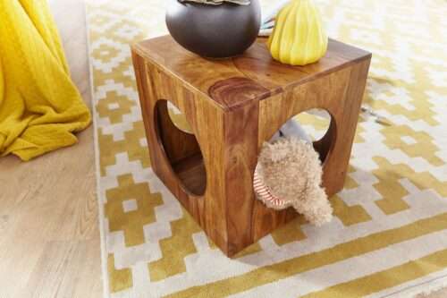 Beistelltisch MUMBAI Sheesham Massivholz 35x35x35 cm Cube Wohnzimmertisch Design Aufbewahrungstisch – Bild 5