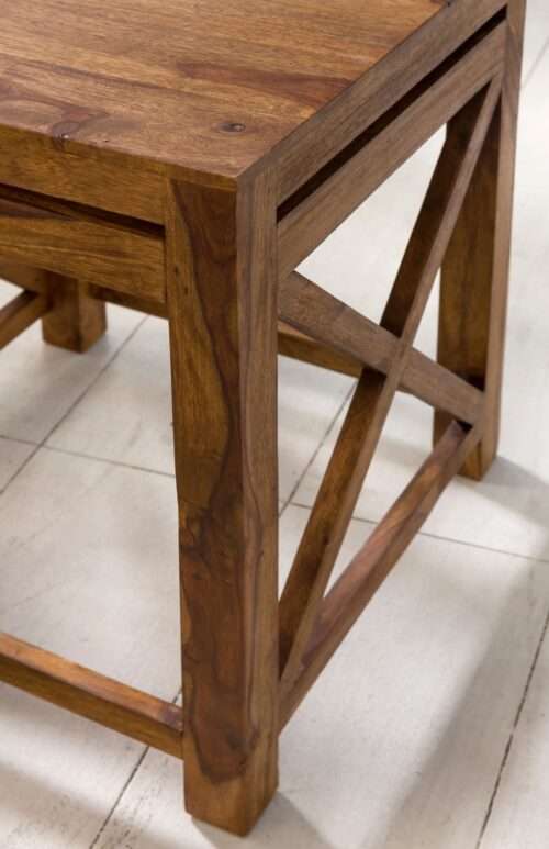 2er Set Beistelltisch PALI Massiv-Holz Sheesham Wohnzimmer-Tisch Design dunkel-braun Landhaus-Stil – Bild 7