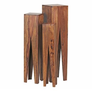 Beistelltisch 3er Set Massivholz Sheesham Wohnzimmer-Tisch Design Säulen Landhausstil Couchtisch quadratisch
