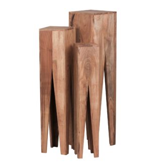 Beistelltisch 3er Set Massivholz Akazie Wohnzimmer-Tisch Design Säulen Landhausstil Couchtisch quadratisch