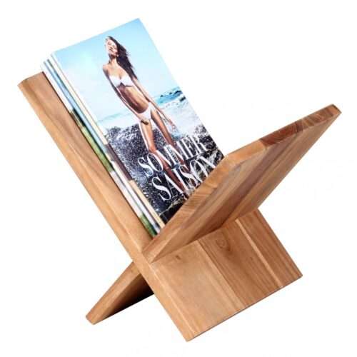 Zeitungsständer MUMBAI Massivholz Akazie X-Form 31 cm Zeitschriften-Ständer Design Prospekt-Halter – Bild 2
