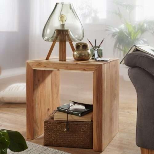 Beistelltisch MUMBAI Massiv-Holz Akazie 60 x 35 cm Wohnzimmer-Tisch Design dunkel-braun – Bild 2