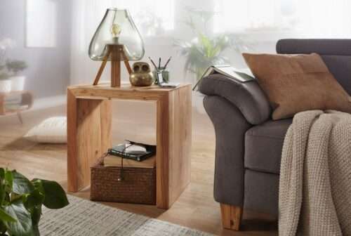 Beistelltisch MUMBAI Massiv-Holz Akazie 60 x 35 cm Wohnzimmer-Tisch Design dunkel-braun – Bild 3