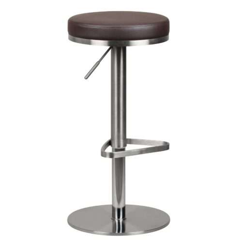 Barhocker Braun Edelstahl höhenverstellbare Sitzhöhe 57 - 82 cm | Barstuhl Modern 360° Drehbar | Tresenhocker mit Standfuß | Design Bistrohocker Hoch | Tresenstuhl-Sitz Gepolstert