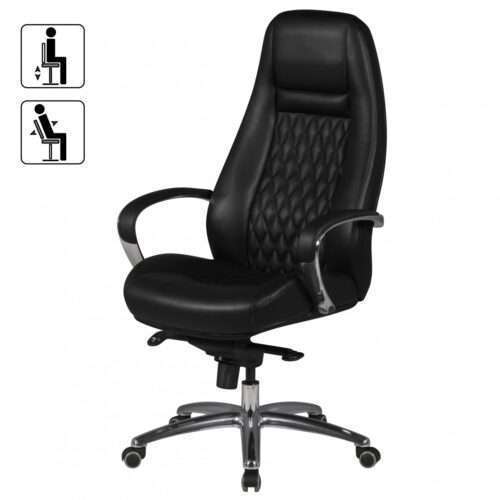 Bürostuhl AUSTIN Echt-Leder Schwarz Schreibtischstuhl 120KG Chefsessel hohe Rückenlehne – Bild 3