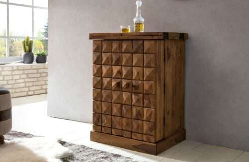 Hausbar Sheesham Massivholz 65x91x50 cm Weinbar ausklappbar Kleine Bar modern – Bild 7