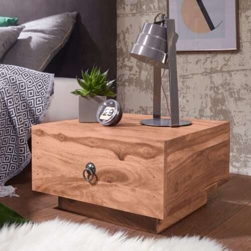 Design Nachttisch MUMBAI Massiv-Holz Akazie 40x40x25 cm Moderne Nacht-Kommode mit Schublade – Bild 2