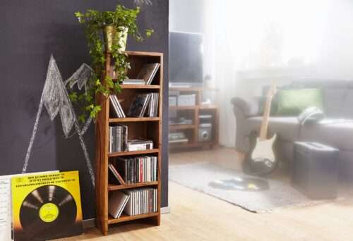 CD Regal MUMBAI Massivholz Sheesham Standregal 90 cm hoch CD-Aufbewahrung 5 Fächer – Bild 3