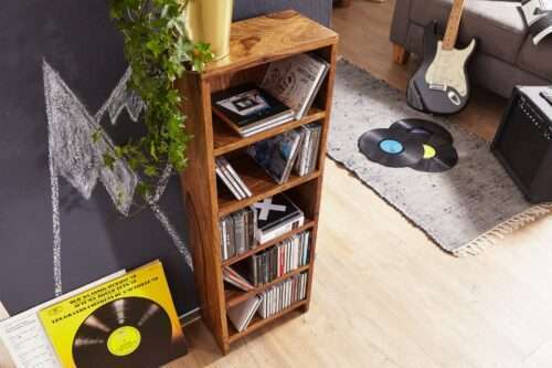 CD Regal MUMBAI Massivholz Sheesham Standregal 90 cm hoch CD-Aufbewahrung 5 Fächer – Bild 5