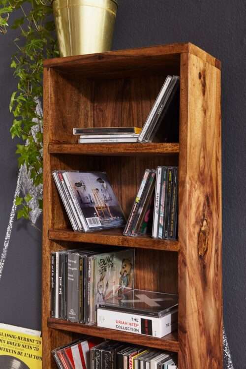 CD Regal MUMBAI Massivholz Sheesham Standregal 90 cm hoch CD-Aufbewahrung 5 Fächer – Bild 6