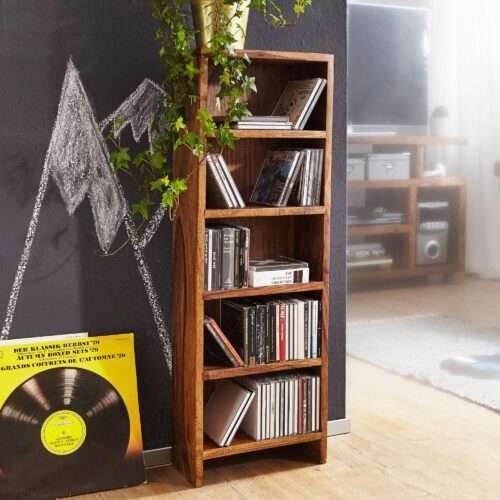 CD Regal MUMBAI Massivholz Sheesham Standregal 90 cm hoch CD-Aufbewahrung 5 Fächer – Bild 2