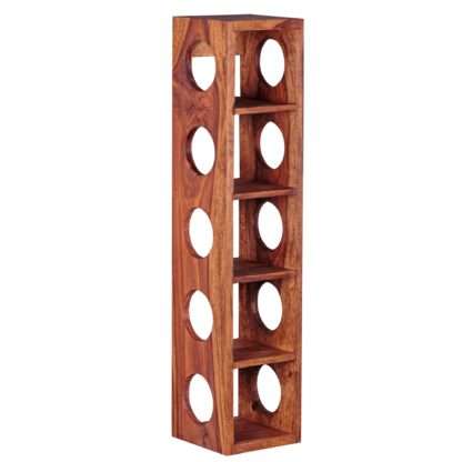 Weinregal MUMBAI Massiv-Holz Sheesham Flaschen-Regal Wandmontage für 5 Flaschen Holzregal modern mit Ablage 70 cm