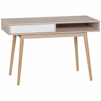Design Schreibtisch mit Schublade MASSA Bürotisch Sonoma / Weiß 120 cm | Schreib- und Computertisch mit Regal-Fach | Kleiner Nähtisch | Arbeitstisch Büro Skandinavisch