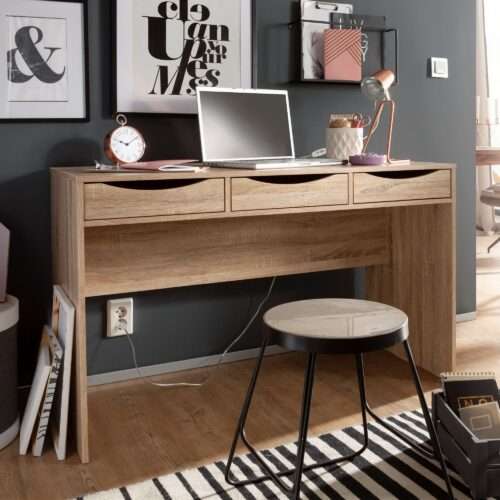 Schreibtisch MASSA 120 cm Design Büro-Tisch in Sonoma Eiche Moderner Computer-Tisch mit 3 Schubladen – Bild 2