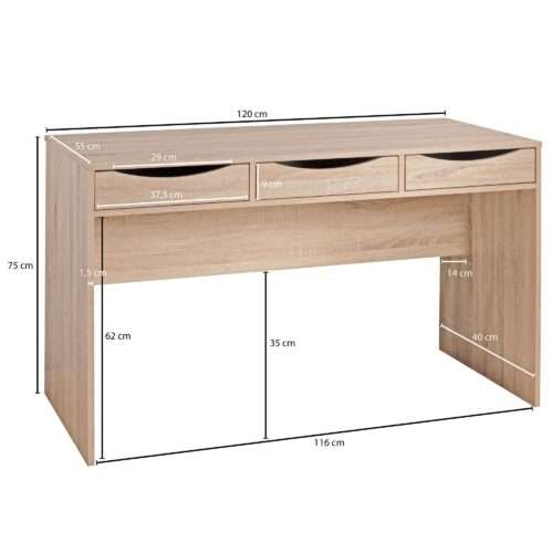 Schreibtisch MASSA 120 cm Design Büro-Tisch in Sonoma Eiche Moderner Computer-Tisch mit 3 Schubladen – Bild 4