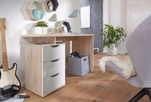 Schreibtisch MASSA 120 x 76 x 53 cm mit 3 Schubladen in Sonoma Weiß – Bild 3