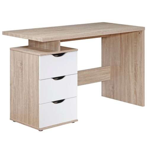 Schreibtisch MASSA 120 x 76 x 53 cm mit 3 Schubladen in Sonoma Weiß | Computertisch modern für Jugendliche | Laptoptisch platzsparend mit Ablage