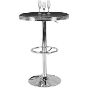 American Diner Bartisch rund Ø 60 cm Aluminium Kunstlederbezug | Retro Stehtisch USA in Schwarz/Silber | Robuster Bistrotisch im Stil der 50er Jahre | Partytisch mit Untergestell aus verchromtem Alu