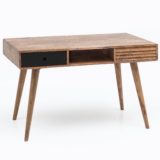 Schreibtisch REPA schwarz 120 x 60 x 75 cm Massiv Holz Laptoptisch Sheesham Natur | Landhaus-Stil Arbeitstisch mit 2 Schubladen | Bürotisch PC-Tisch