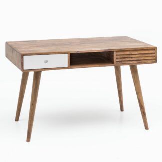 Schreibtisch REPA Weiß 117x60x75 cm Sheesham Massivholz PC-Tisch mit Schubladen | Design Retro Computertisch | Home-Office Bürotisch mit Stauraum | Konsolentisch Klein