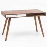Schreibtisch REPA weiß 120 x 60 x 75 cm Massiv Holz Laptoptisch Sheesham Natur | Landhaus-Stil Arbeitstisch mit 1 Schublade | Bürotisch PC-Tisch