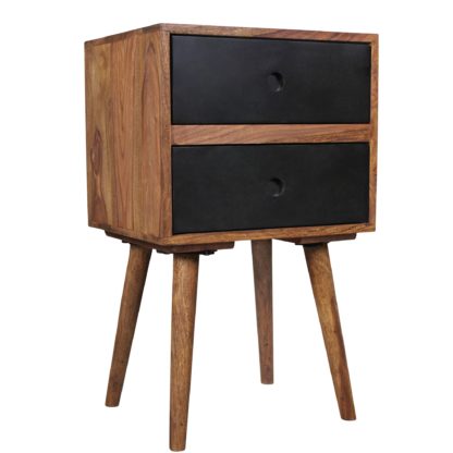 Retro Nachtkonsole REPA / Sheesham-Holz Nachttisch mit 2 Schubladen dunkelbraun / schwarz | Design Nachtkästchen 40 x 35 x 55 cm | Kleines Nachtschränkchen