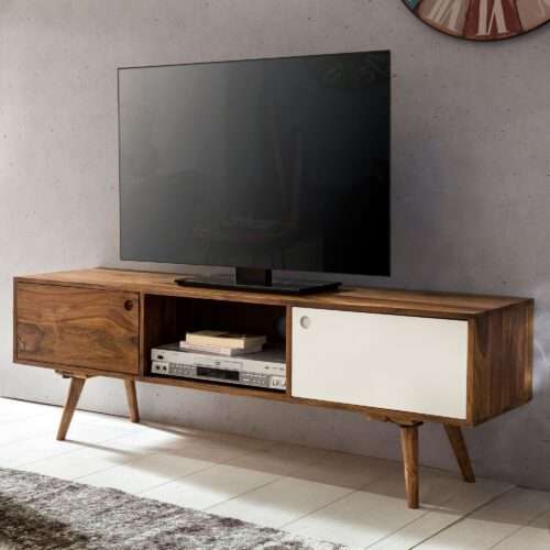 TV Lowboard REPA 140 cm Massiv-Holz Sheesham Landhaus 2 Türen & Fach HiFi Regal – Bild 2
