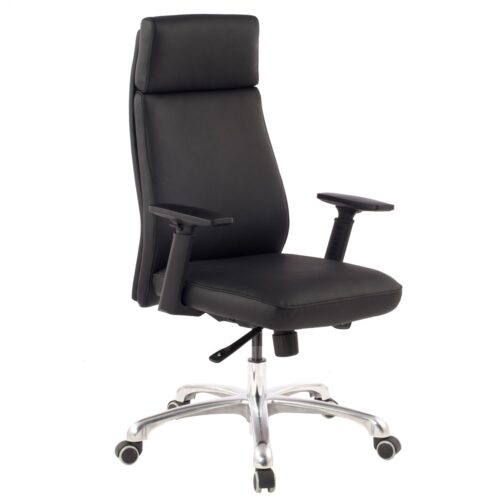 Bürostuhl PORTO Echt-Leder Schwarz ergonomisch mit Kopfstütze | Design Chefsessel Schreibtischstuhl ergonomisch mit Wippfunktion | Drehstuhl mit Armlehnen X-XL 120 kg