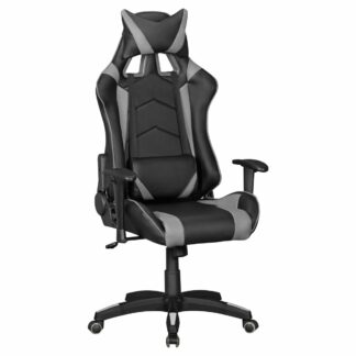 SCORE - Gaming Chair aus Kunstleder in Schwarz/Grau | Schreibtisch-Stuhl in Leder-Optik | Design Racing Chefsessel mit Armlehne | Gamer Bürostuhl mit Sport-Sitz und Kopfstütze