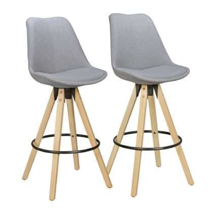 2er Set Barhocker LIMA Grau Retro Design Stoff Holz mit Lehne | Design Barstuhl Retro Skandinavisch 2 Stück | Tresenhocker Sitzhöhe 77 cm