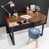 Schreibtisch PATNA 120 x 60 x 79 cm Massiv Holz Laptoptisch Mango Natur | Landhaus-Stil Arbeitstisch mit Schubladen | Bürotisch PC-Tisch