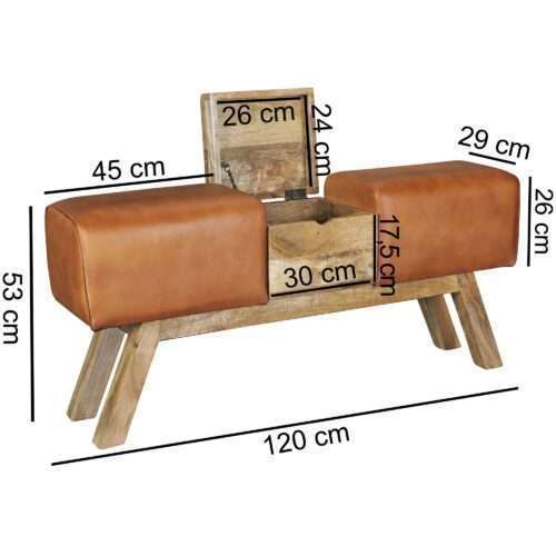 Design Turnbock Sitzbank Braun Aufbewahrungsfach 120 x 29 x 53 cm Turnhocker Bank – Bild 4
