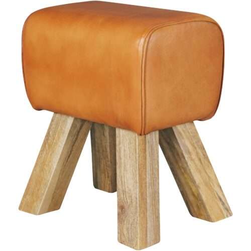 Design Turnbock Sitzhocker Braun 40 x 30 x 47 cm | Turnhocker Hocker Lederhocker Springbock | Beistellhocker Echtleder Fußhocker