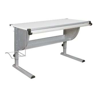 Design Kinderschreibtisch Holz 120 x 60 cm grau / weiß | Schülerschreibtisch neigungs-verstellbar | Schreibtisch Kinder höhenverstellbar
