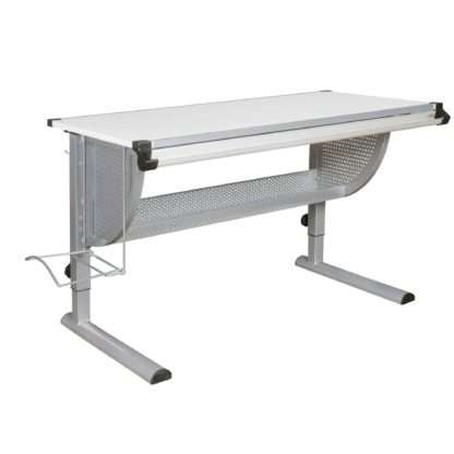 Design Kinderschreibtisch Holz 120 x 60 cm grau / weiß | Schülerschreibtisch neigungs-verstellbar | Schreibtisch Kinder höhenverstellbar
