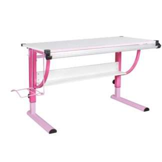 Design Kinderschreibtisch Holz 120 x 60 cm rosa / weiß | Mädchen Schülerschreibtisch neigungs-verstellbar | Schreibtisch Kinder höhenverstellbar