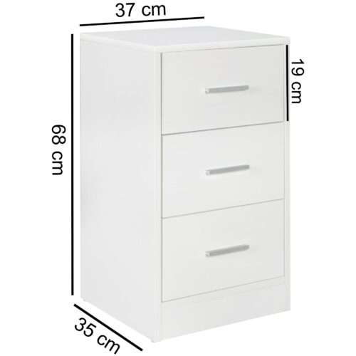 Nachtkonsole FOGGIA Holz Nachttisch modern mit 3 Schubladen weiss Design Nachtkästchen – Bild 3