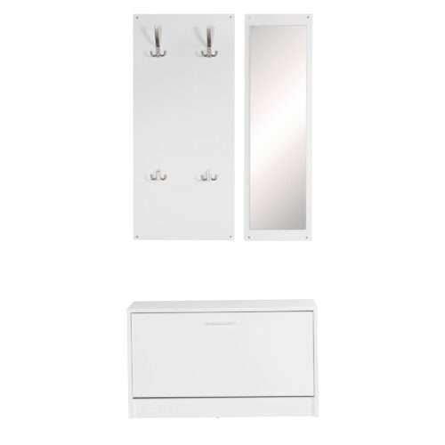 Wand-Garderobe SALERNO mit Spiegel & Schuhschrank Spanplatte weiß Moderne Flur-Kompaktgarderobe – Bild 2