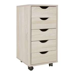 Rollcontainer 33 x 64 x 38 cm MDF-Holz 5 Schubladen sonoma | Moderner Schubladencontainer mit Rollen | Standcontainer Bürocontainer