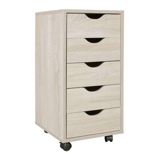 Rollcontainer 33 x 64 x 38 cm MDF-Holz 5 Schubladen sonoma | Moderner Schubladencontainer mit Rollen | Standcontainer Bürocontainer