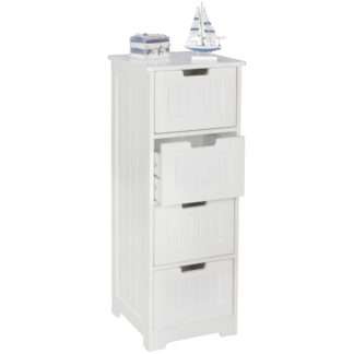 Design Badschrank PATTI Landhaus-Stil MDF-Holz 30 x 83 x 30 cm weiß | Badezimmerschrank klein 4 Schubladen | Beistellschrank Mehrzweckschrank
