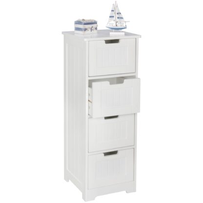 Design Badschrank PATTI Landhaus-Stil MDF-Holz 30 x 83 x 30 cm weiß | Badezimmerschrank klein 4 Schubladen | Beistellschrank Mehrzweckschrank