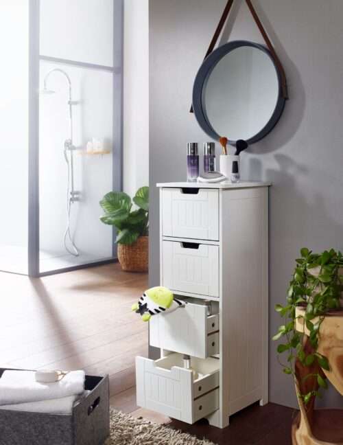 Design Badschrank PATTI Landhaus-Stil MDF-Holz 30 x 83 x 30 cm weiß Badezimmerschrank klein – Bild 7