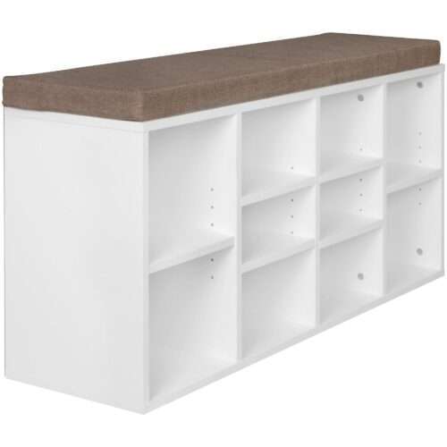 Schuhbank mit Sitzauflage weiß Flurbank 1035 x 53 x 30 cm Sitzbank mit Regalfächer – Bild 4