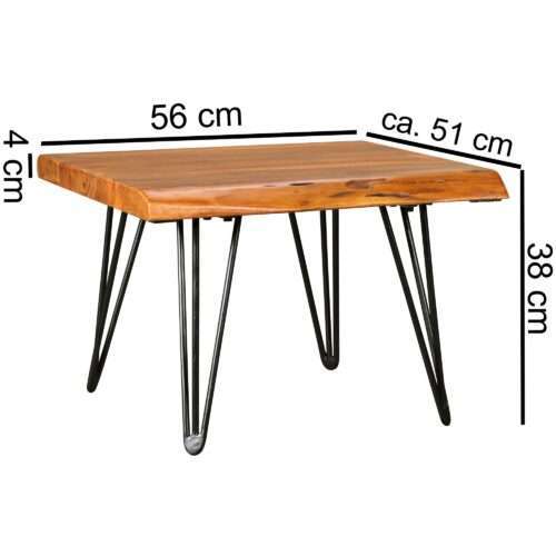 Design Couchtisch Sheesham Massivholz Tisch Baumkante 56 x 38 x 51 cm Sheesham – Bild 4