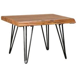 Design Couchtisch Massivholz Tisch Baumkante 56 x 38 x 51 cm | Sheesham Holztisch mit Metallbeinen | Wohnzimmertisch im rustikalen Landhausstil
